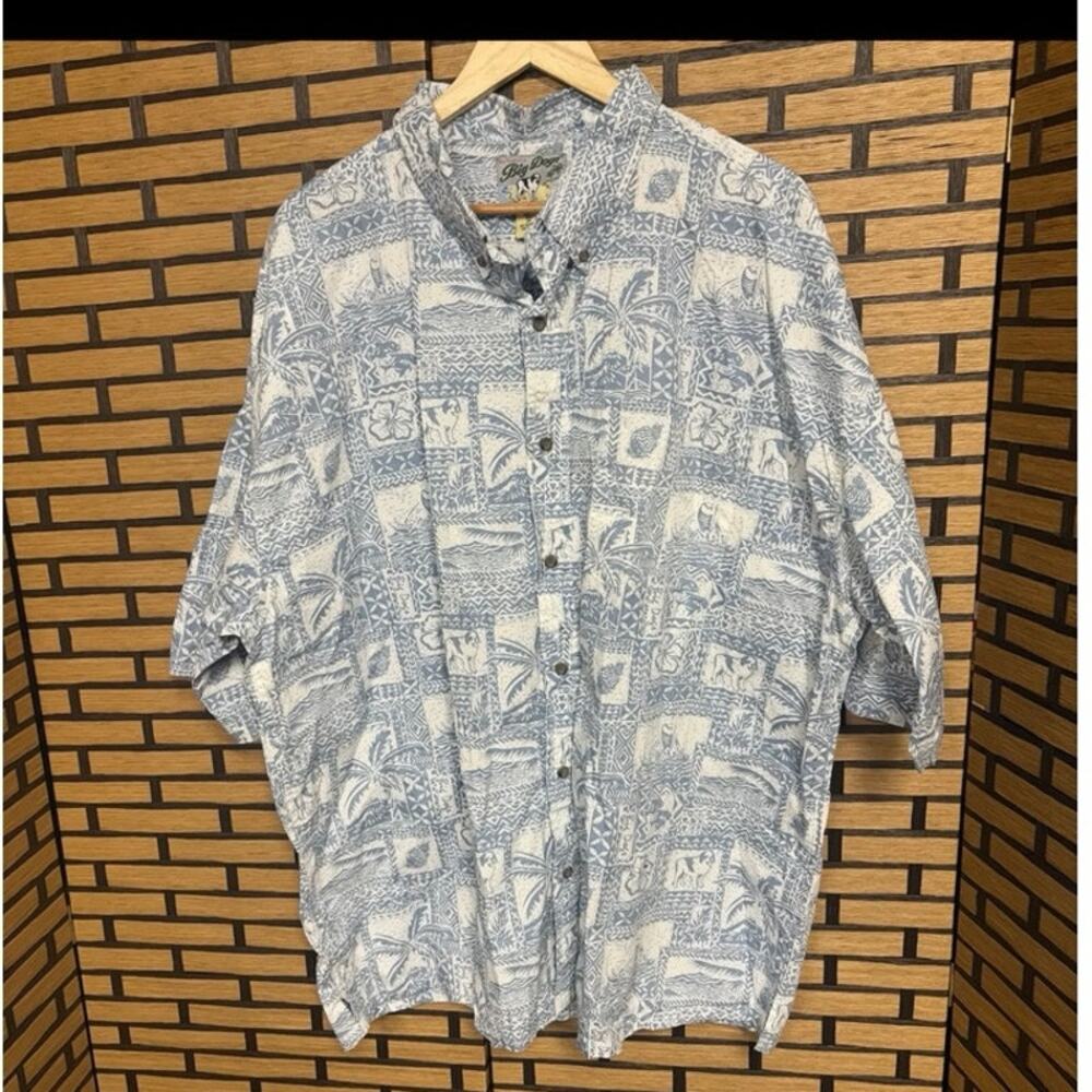 Big Dogs Blue And White Hawaiian Print‎ Button Down Shirt Size 3X